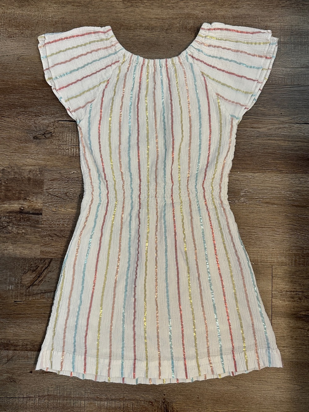 Gymboree Girls Cotton Rainbow Metallic Stripes White Dress Size M 7-8
